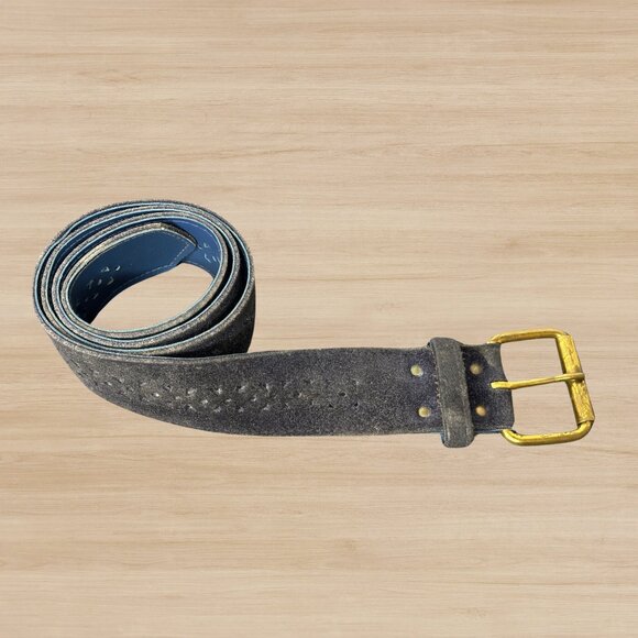 Vintage 40" Dark Blue Suede Leather Belt with Navy Blue Smooth Leather Backing - Picture 1 of 4